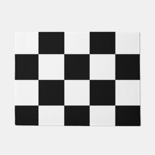 Modern white Black Square Pattern Custom Doormat
