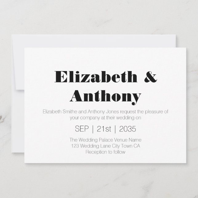 Modern White Black Wedding Invitation (Front)