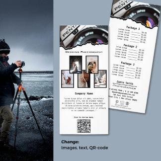 Modern White & Black Wedding Photography Rack Card