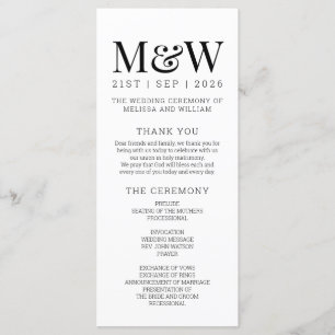 Modern White Black Wedding Program