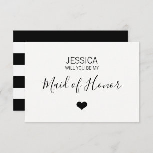 Modern White Black Will You Be my MAID OF HONOR? Invitation
