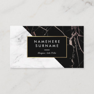 Modern White BlackSilver Marble Business Card