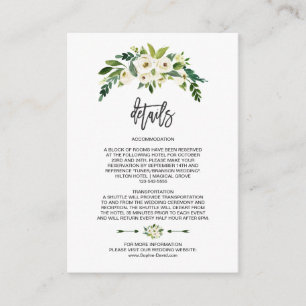 Modern White Blooming Floral Handwriting Details Enclosure Card