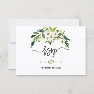 Modern White Blooming Floral Handwriting RSVP Card