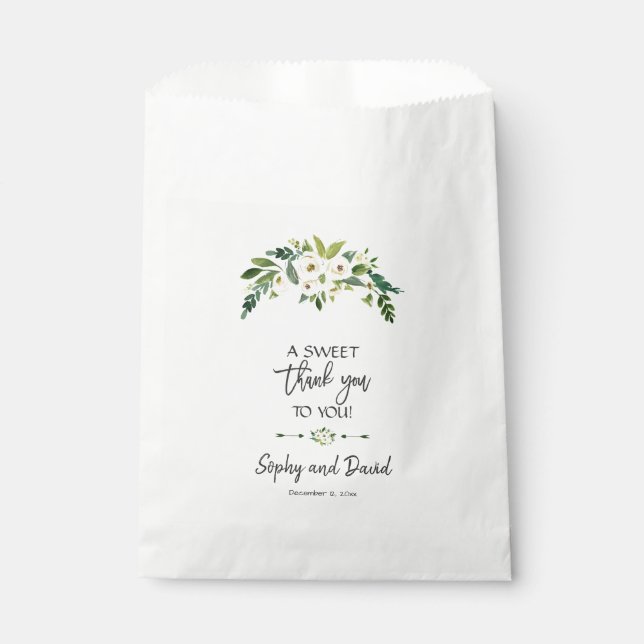 Modern White Blooming Floral Handwriting THANK YOU Favour Bag (Front)
