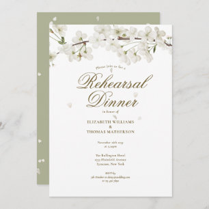 Modern White Blossom Floral Rehearsal Dinner Invitation