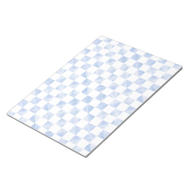 Modern White Blue Checkerboard Pattern Notepad (Angled)