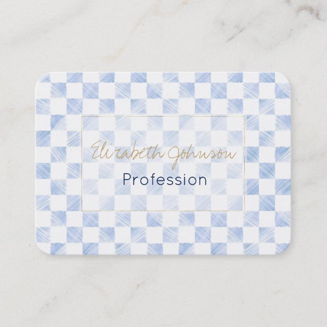 Modern White Blue Chequerboard Pattern Business Card (Front)