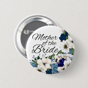 Modern White Blue Floral Mother Of The Bride 6 Cm Round Badge