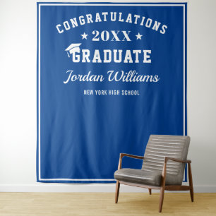 Modern White Blue Graduation Photo Prop Backdrop Tapestry