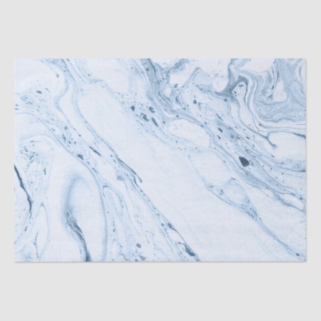 Modern White & Blue-Grey Marble Swirls Tissue Paper (Front)