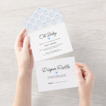 Modern White Blue Oh Baby Boy Shower