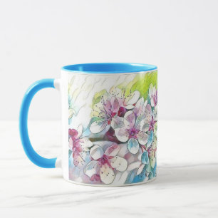 Modern White Blue Pink Cherry Blossom Watercolor   Mug