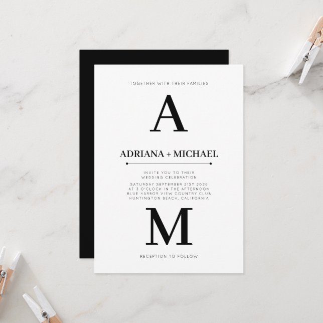Modern White Bold Black Typography Wedding   Invitation (Front/Back In Situ)