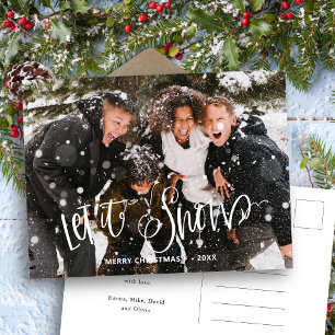 Modern White Bold Fun Script Let It Snow Photo Postcard