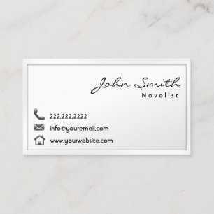 Modern White Border Novelist Business Card