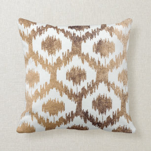 Modern white brass gold ikat elegant pattern cushion