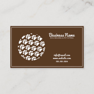 Modern White & Brown Circle Paw Print Dog Walker Business Card