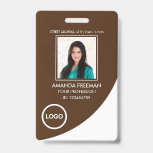 Modern White & Brown Healthcare Professional Photo ID Badge