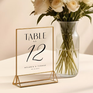 Modern White Brush Script Wedding Table Number Acrylic Sign