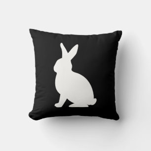 Modern White Bunny Silhouette On Black Easter Cushion
