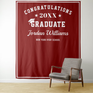 Modern White Burgundy Graduation Photo Backdrop Tapestry