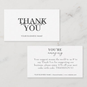 Modern White Business Elegant Thank You Business Card