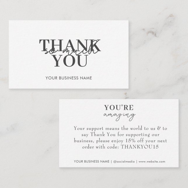 Modern White Business Elegant Thank You Business Card (Front/Back)