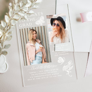 Modern White Butterfly Photo Graduation Party Acrylic Invitations