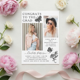 Modern White Butterfly Photo Graduation Party Invitation