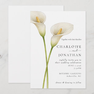 Modern White Calla Lilie Flower Wedding Invitation