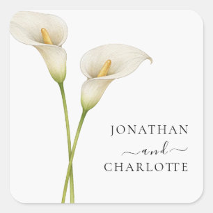 Modern White Calla Lilie Flower Wedding Square Sticker