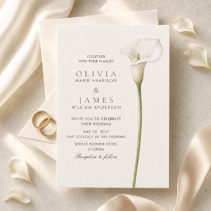 Modern White Calla Lily Minimalist Wedding Invitation