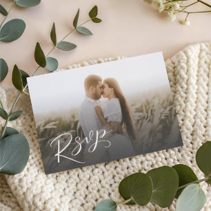 Modern White Calligraphy & Photo RSVP Card