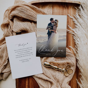 modern white calligraphy photo wedding thank you card