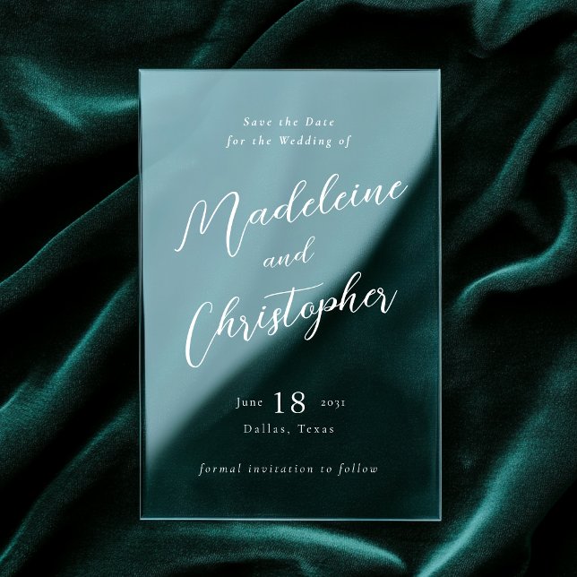 Modern White Calligraphy Script Clear Wedding Acrylic Invitations (Creator Uploaded)