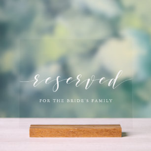 Modern White Calligraphy Wedding Reserved Table Acrylic Sign