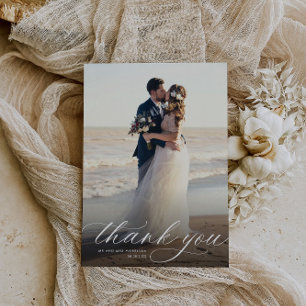 modern white calligraphy wedding thank you card
