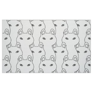 Modern white cat line art pattern Fabric