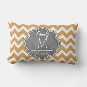 Modern White Chalk Board Chevrons Monogram Lumbar Cushion