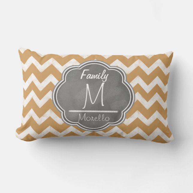 Modern White Chalk Board Chevrons Monogram Lumbar Cushion (Front)