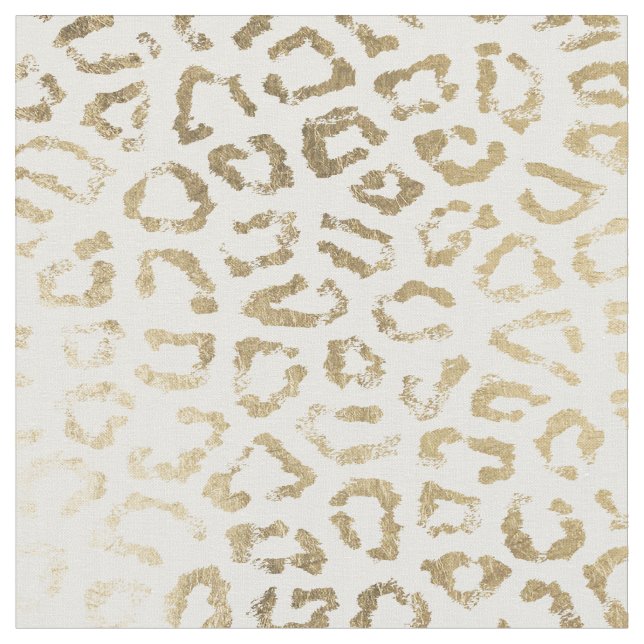 Modern white chic faux gold foil leopard print fabric (Close Up)