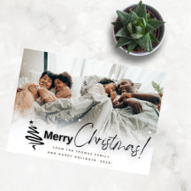 modern white christmas card family Stylish