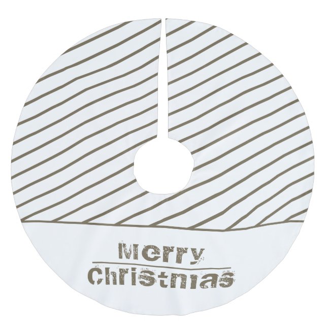 Modern White Christmas Holiday Stripes Brushed Polyester Tree Skirt (Front)
