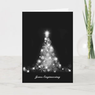 Modern White Christmas Tree Graphic on Black Holiday Card