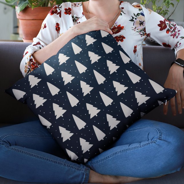 Modern White Christmas Trees classic blue holidays Cushion (Creator Uploaded)