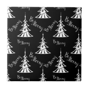 Modern White Christmas Trees on Black Ceramic Tile