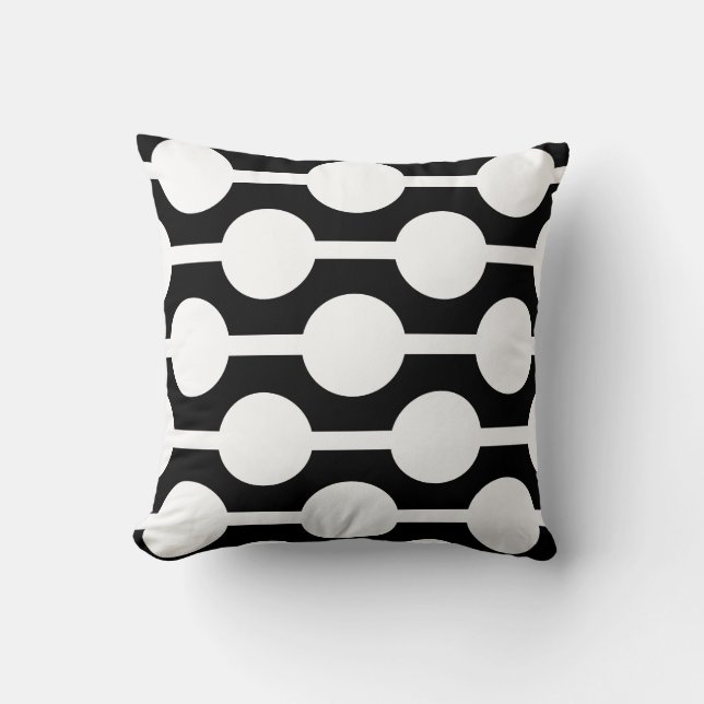 Modern White Circles and Lines on Black Cushion (Front)