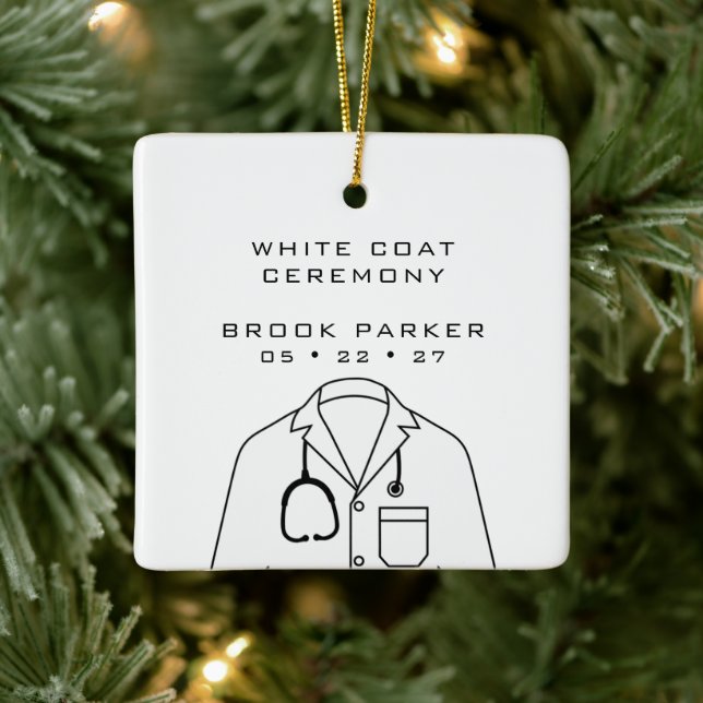 Modern White Coat Ceremony Congratulations Ceramic Ornament (Tree)