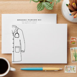 Modern White Coat Doctor Preprinted Return Address Envelope